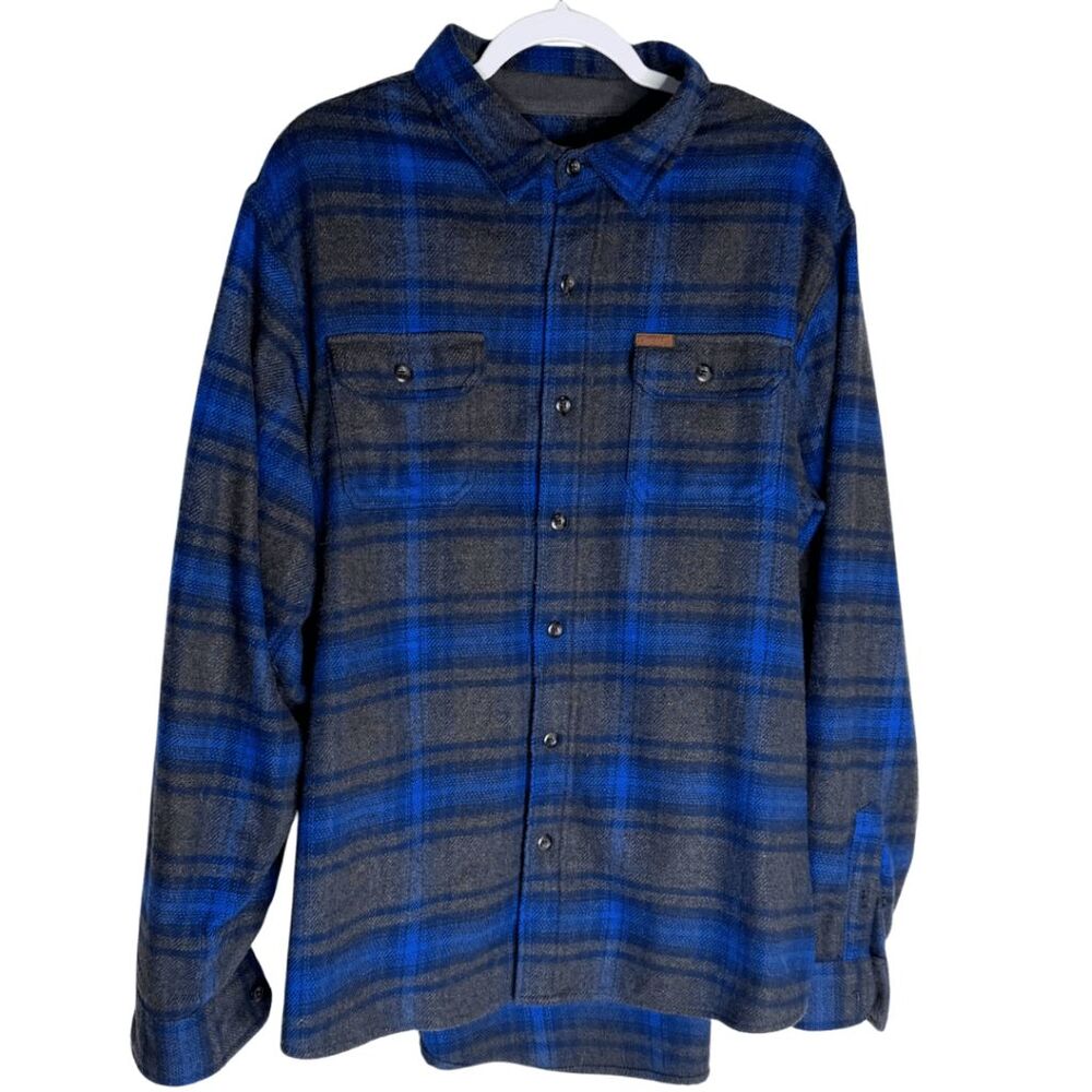 Orvis Men's Plaid Button Up‎ Cotton Blend Long Sleeve Flannel Shirt Blue Gray XL